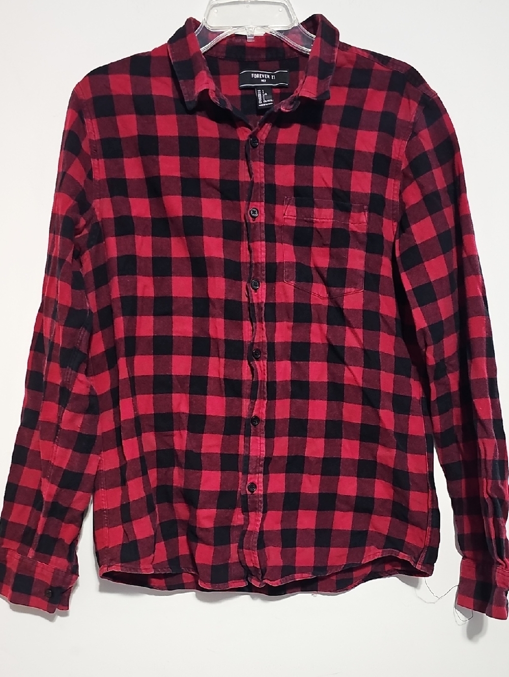 Forever 21 Men's Red & Black Buffalo Plaid Button-Up Shirt Flannel Sz Large